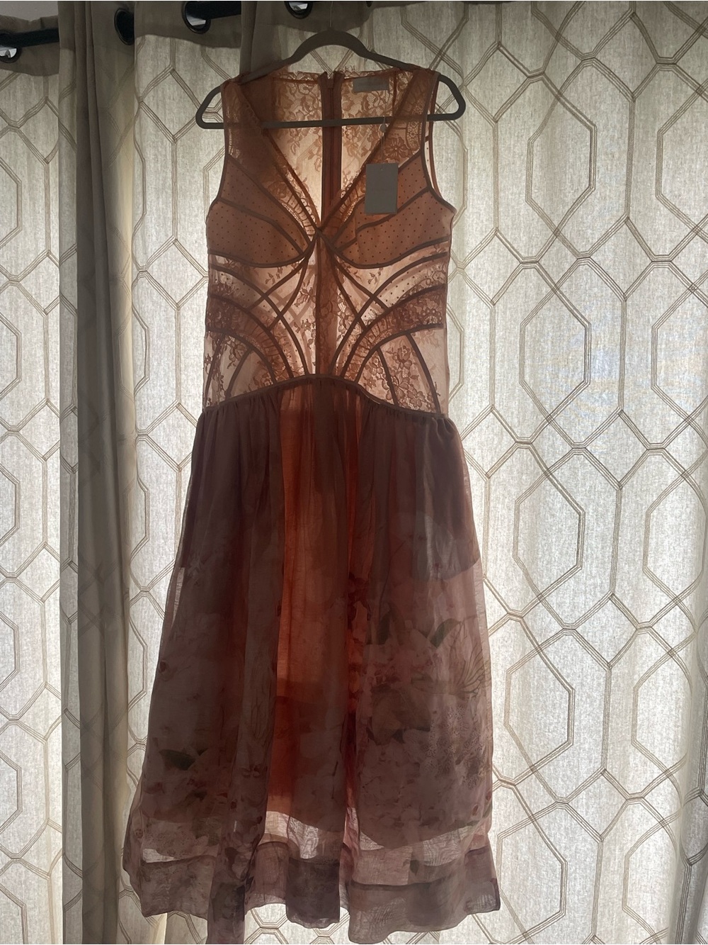NWT Zimmermann Dress Dancer Paneled Pink Lace Floral Silk Linen Midi Dress US 10 - Picture 2 of 12